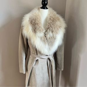 Vintage SEARS Suede/leather trim and real fur collar jacket XS
